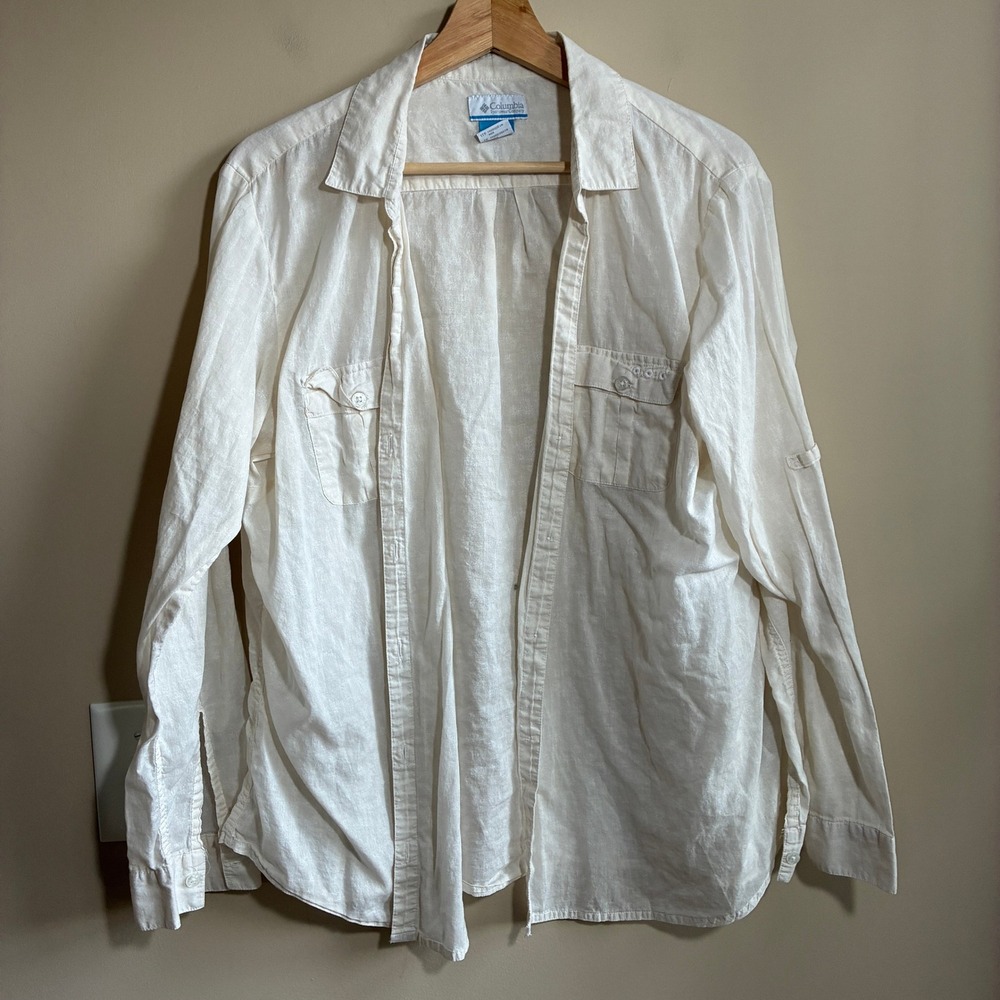 Columbia PFG Button Down Shirt 1X Cream Women Performance Fishing Cotton